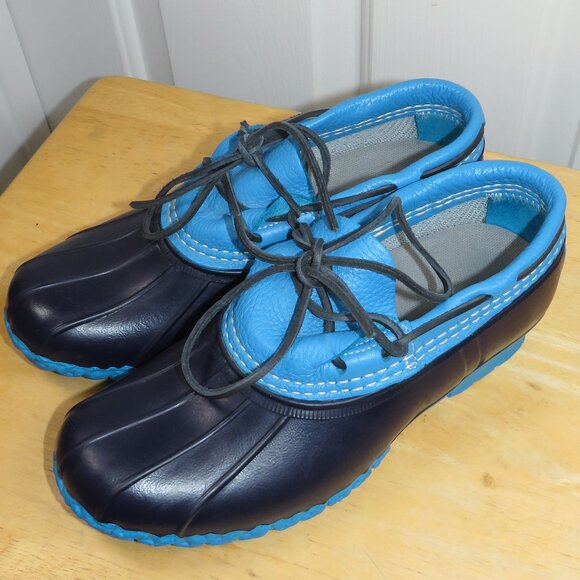 L.L. Bean 'Bean Boots' Low Gumshoe 2 Tone Blue Rubber Moc Duck Boots Womens 7M - Picture 3 of 6